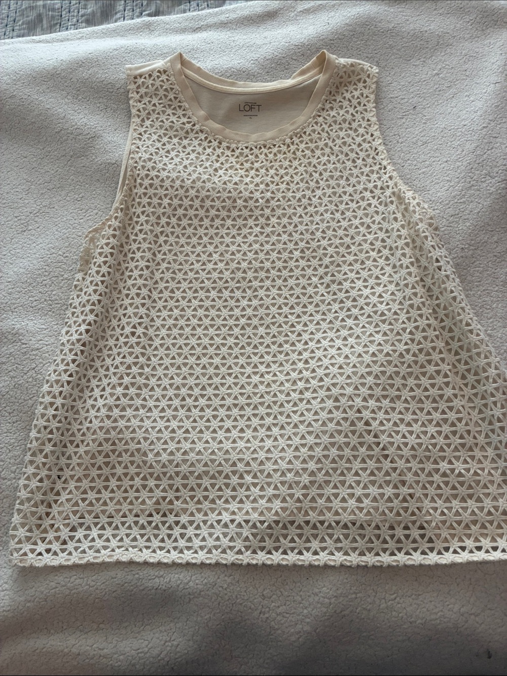 LOFT Cream Crochet Tank Layered Shell